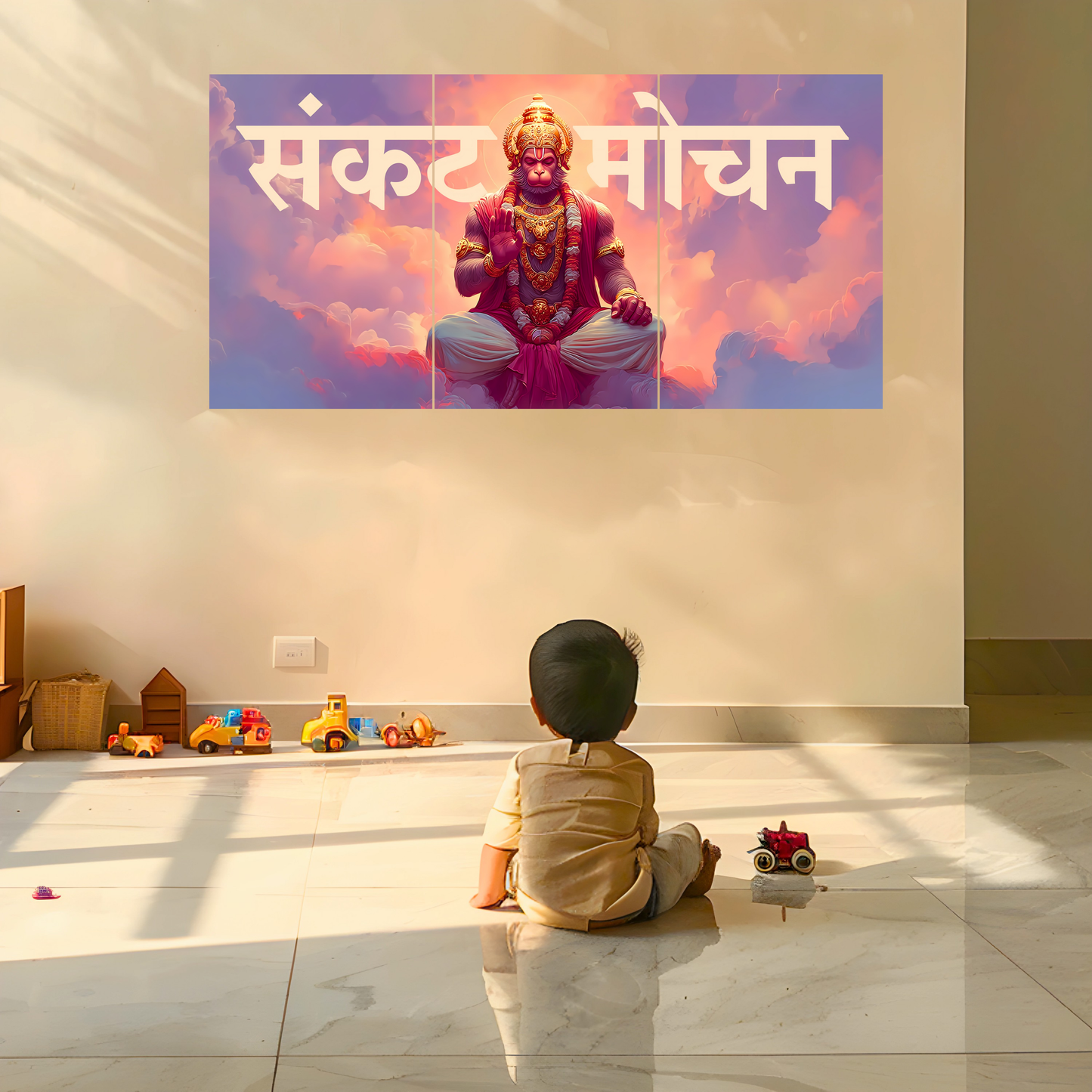 The 'संकटमोचन' Lord Hanuman Epic 3 Panel SPLIT Poster | 8K | Premium Glossy