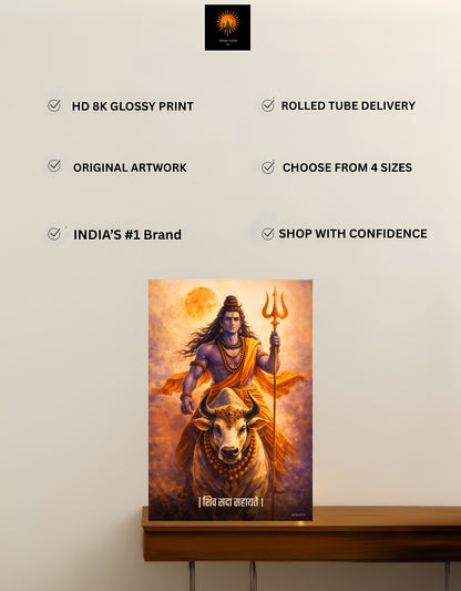 The 'शिव सदा सहायतें' Lord Shiva and Nandi Premium Large Poster | 8K | Premium Glossy
