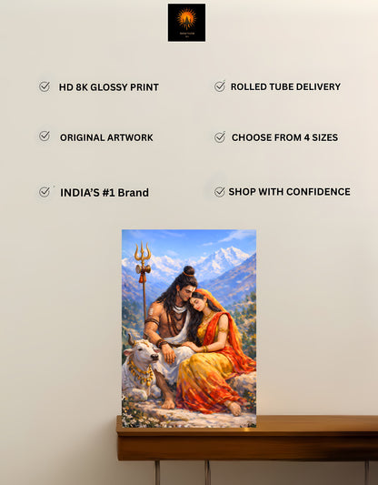 The Shiv Parvati Peaceful Premium Large Poster | 8K | Premium Glossy