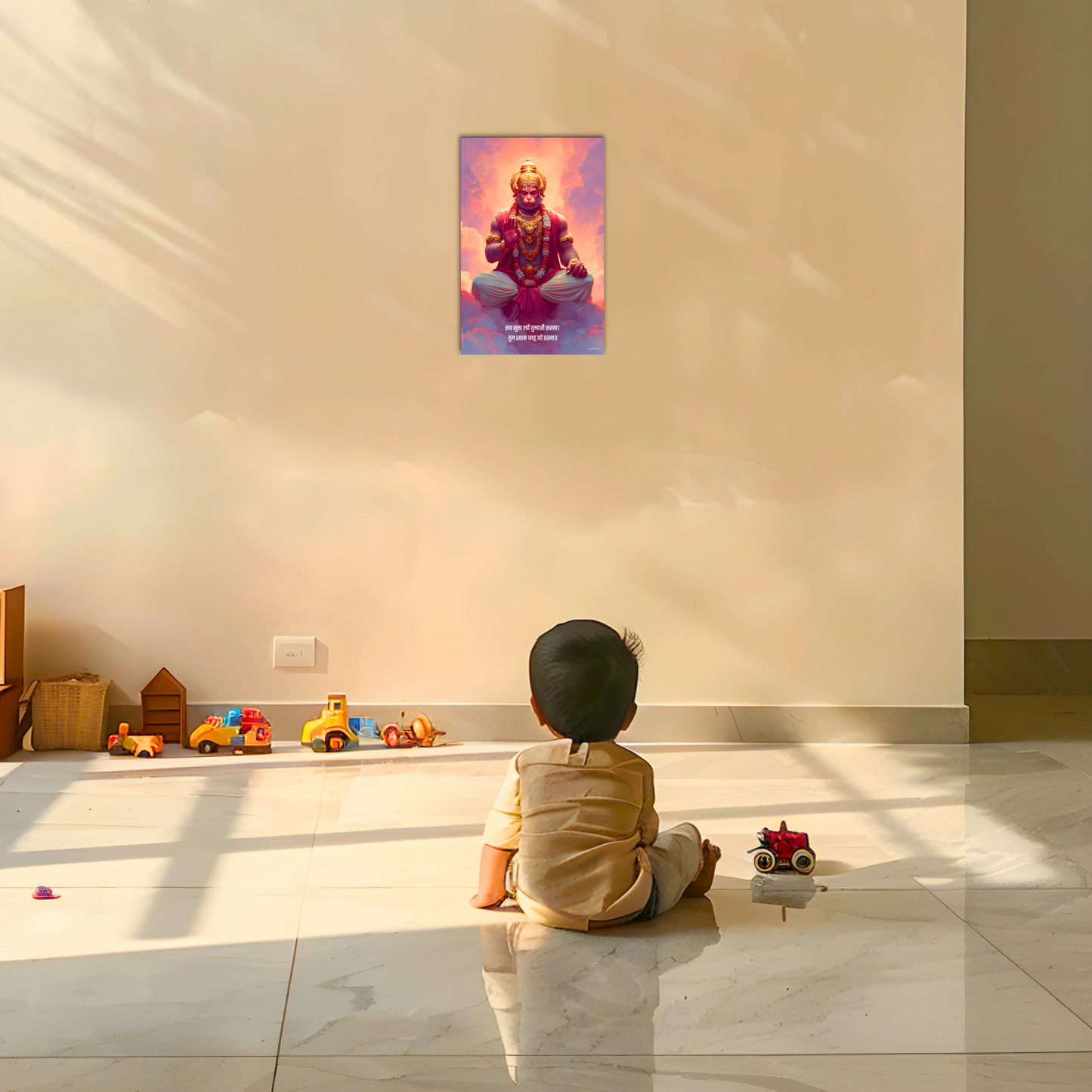 The 'सब सुख लहै तुम्हारी सरना' Peaceful Hanuman Wall Poster | 8K | Premium Glossy