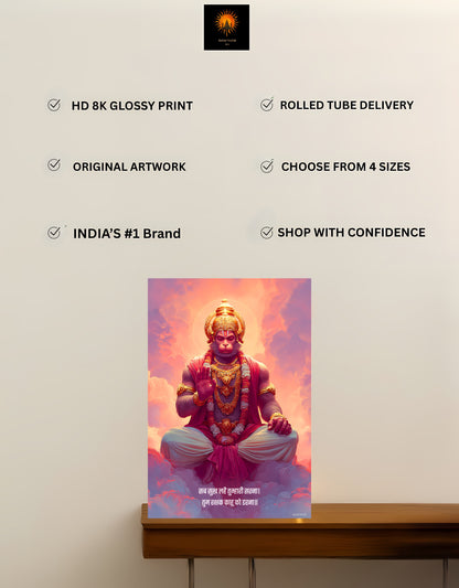 The 'सब सुख लहै तुम्हारी सरना' Peaceful Hanuman Premium Large Poster | 8K | Premium Glossy