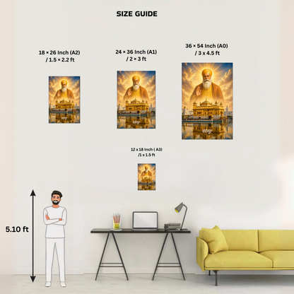The 'वाहेगुरु' Guru Nanak Ji and Golden Temple Poster | 8K | Premium Glossy