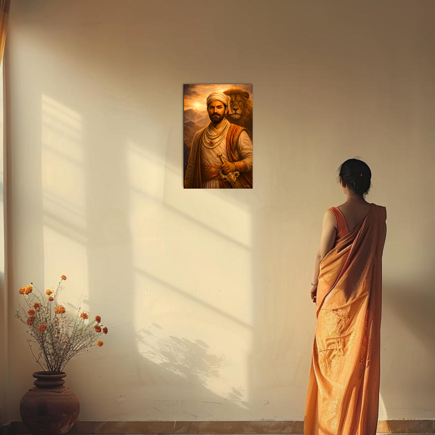 The Chatrapati Shivaji Maharaj and Lion Poster | 8K | Premium Glossy