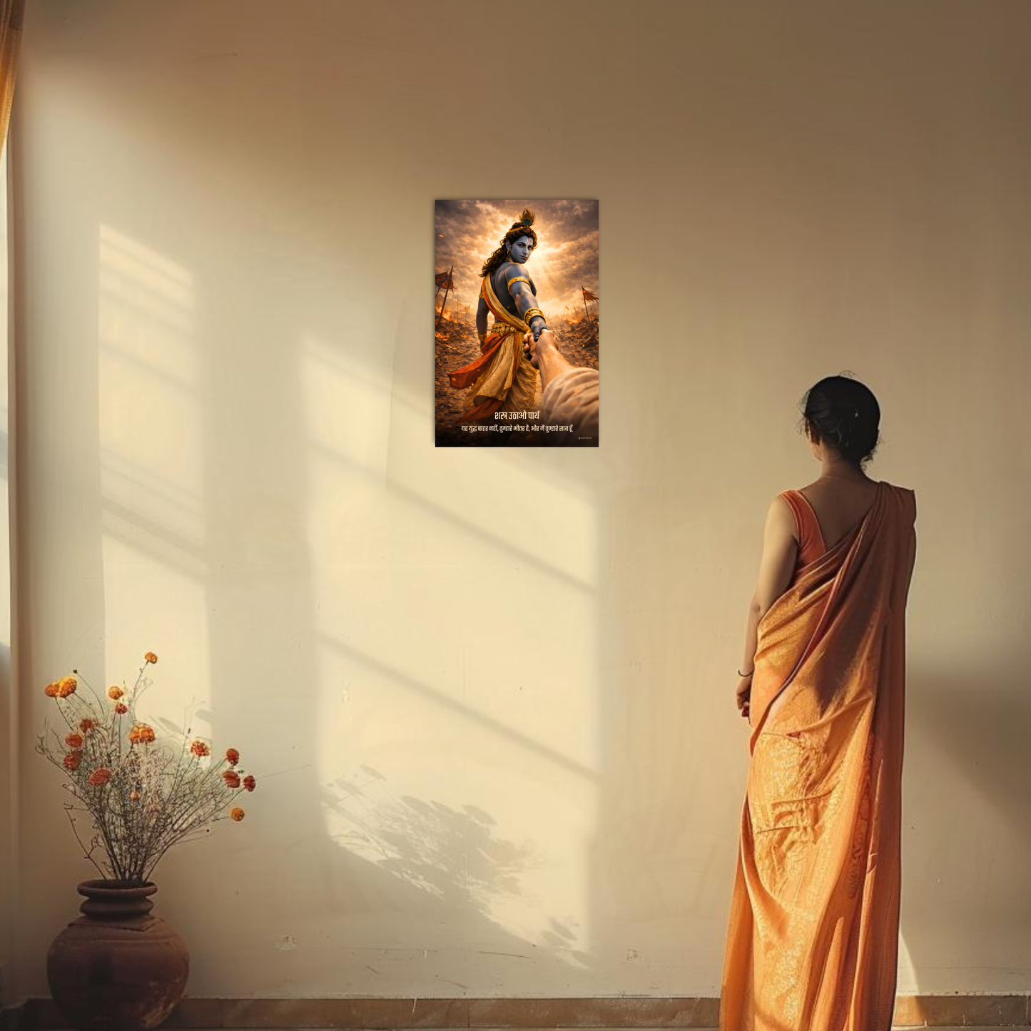 The 'शस्त्र उठाओ पार्थ, मैं तुम्हारे साथ हूँ' Krishna Mahabharat Poster | 8K | Premium Glossy