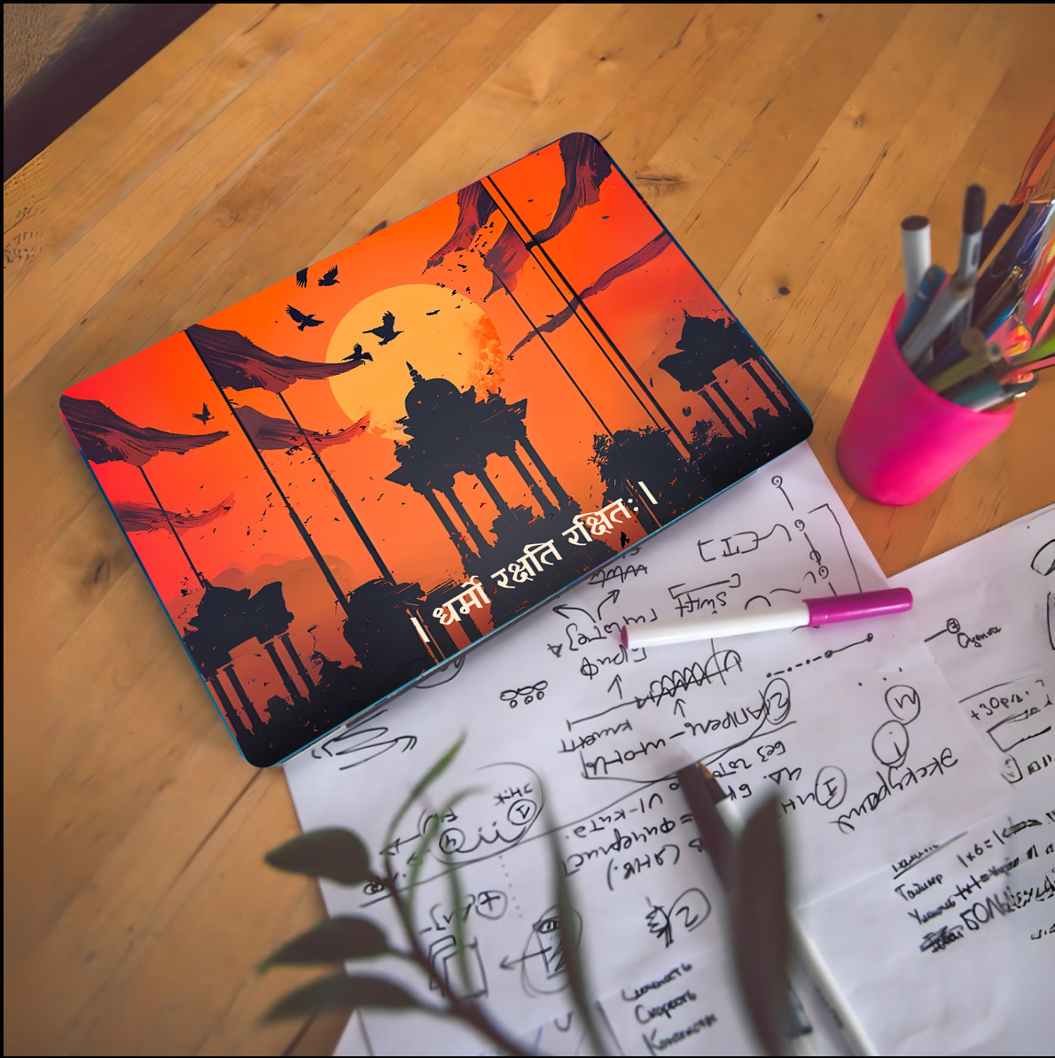 The 'धर्मो रक्षति रक्षितः' Laptop Skin | Premium Glossy - Bharatvarsh Arts--Wall Poster Sets - Buy Indian Spiritual, Mythology, Gods, Warrior Wall Art - For Living Room, Decor