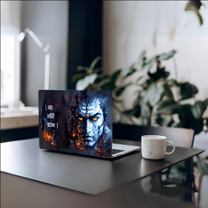 The 'अंतः अस्ति प्रारंभः' Lord Shiva Laptop Skin | Premium Glossy - Bharatvarsh Arts--Wall Poster Sets - Buy Indian Spiritual, Mythology, Gods, Warrior Wall Art - For Living Room, Decor
