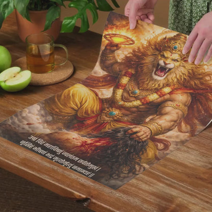 The 'उग्रं विरं महाविष्णुं' Lord Narsimha Wall Poster | 8K | Premium Glossy