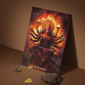 The "महिषासुरमर्दिनि" Durga Mata Poster | 8K | Premium Glossy - Bharatvarsh Arts--Wall Poster Sets - Buy Indian Spiritual, Mythology, Gods, Warrior Wall Art - For Living Room, Decor