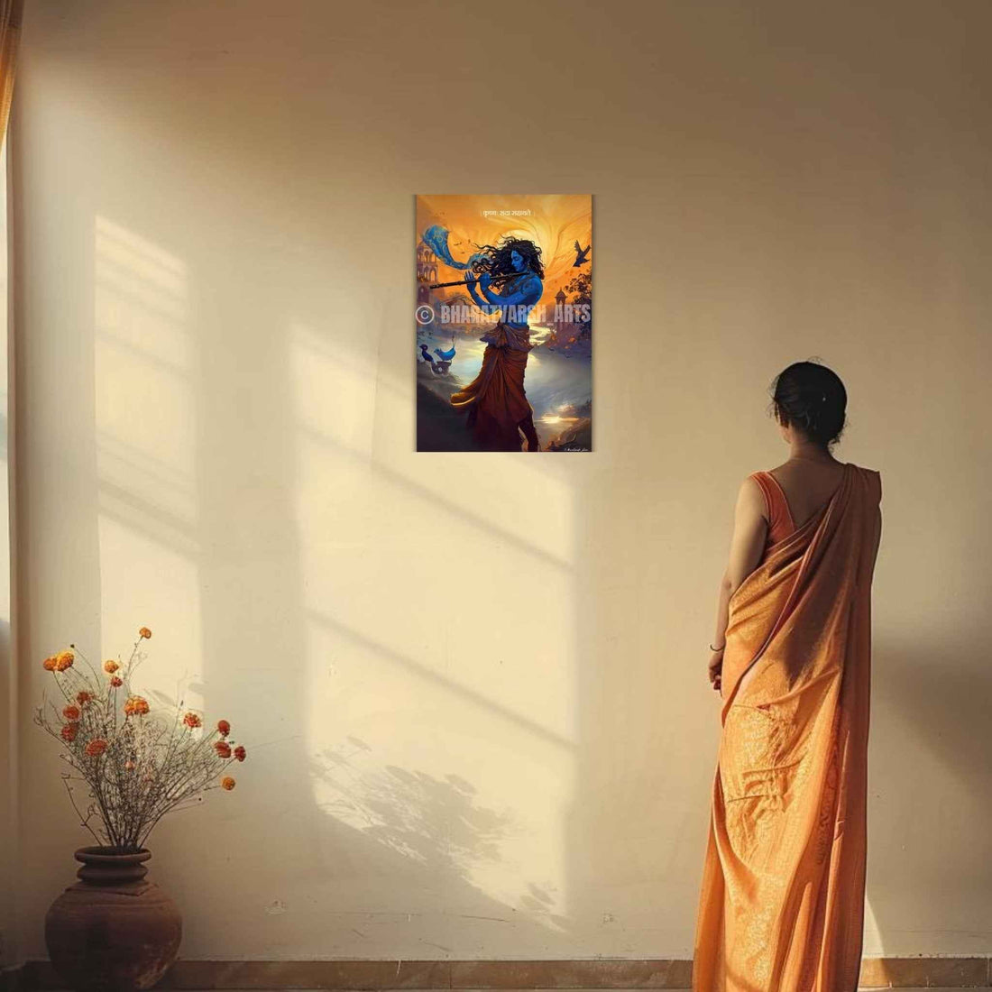 The 'कृष्णः सदा सहायते' Krishna Poster | 8K | Premium Glossy - Bharatvarsh Arts--Wall Poster Sets - Buy Indian Spiritual, Mythology, Gods, Warrior Wall Art - For Living Room, Decor