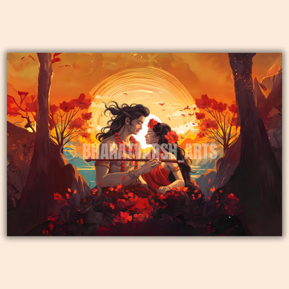 The Love of Young Radha and Krishna | Landscape  - 1.5 x 1 ft  ( Premium Glossy )