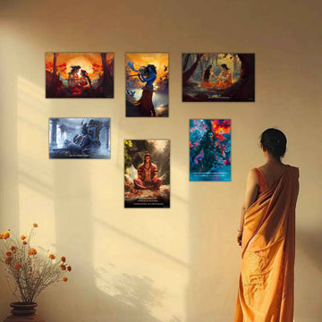 The Bharatvarsh Meditation Combo | 6 Premium Posters + Free Fevicol EasyStick Kit + 1 Surprise Sticker | Size : 1 x 1.5 ft - Bharatvarsh Arts--Wall Poster Sets - Buy Indian Spiritual, Mythology, Gods, Warrior Wall Art - For Living Room, Decor