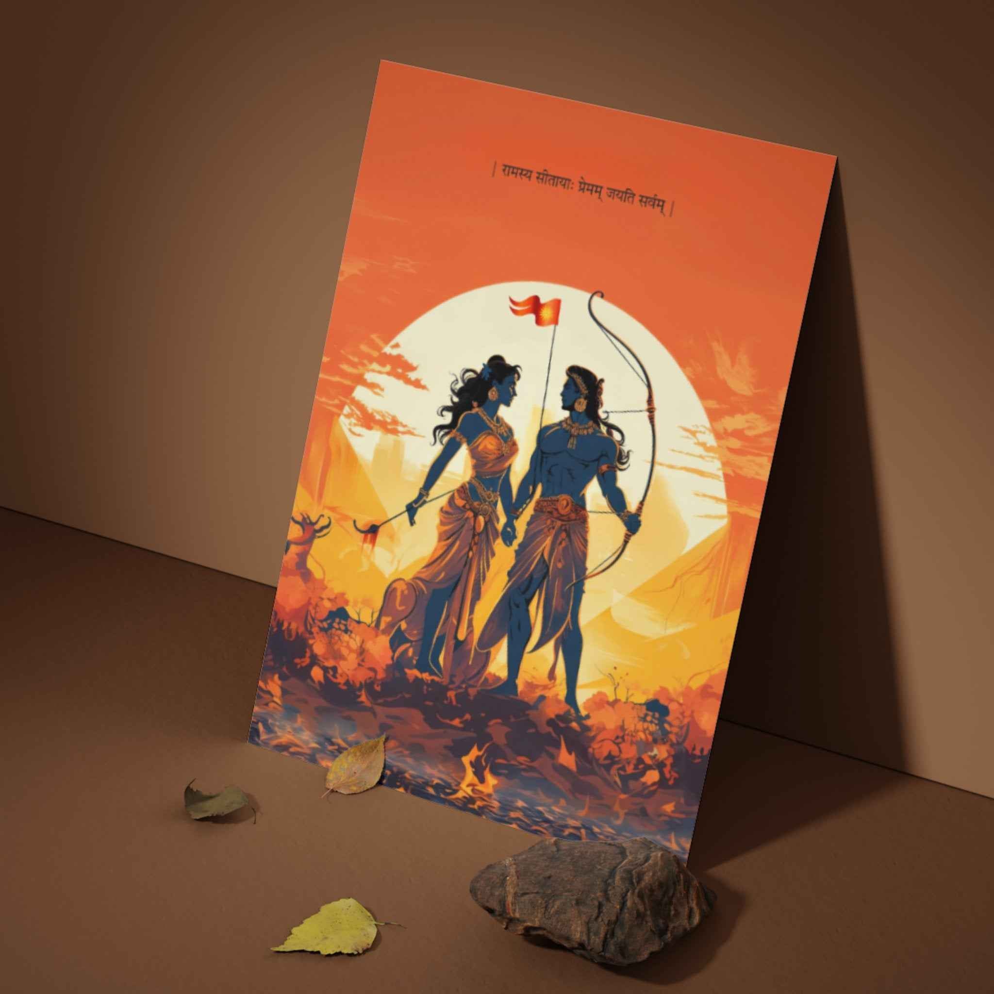 The Ram Sita Love Meets Victory Wall Poster | 8K Wall Art | Premium Glossy - Bharatvarsh Arts--Wall Poster Sets - Buy Indian Spiritual, Mythology, Gods, Warrior Wall Art - For Living Room, Decor